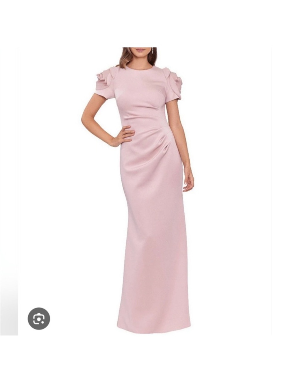Xscape Blush Pink Rosette Short Sleeve Gown NWT SZ 8 Formal GALA Evening MOB